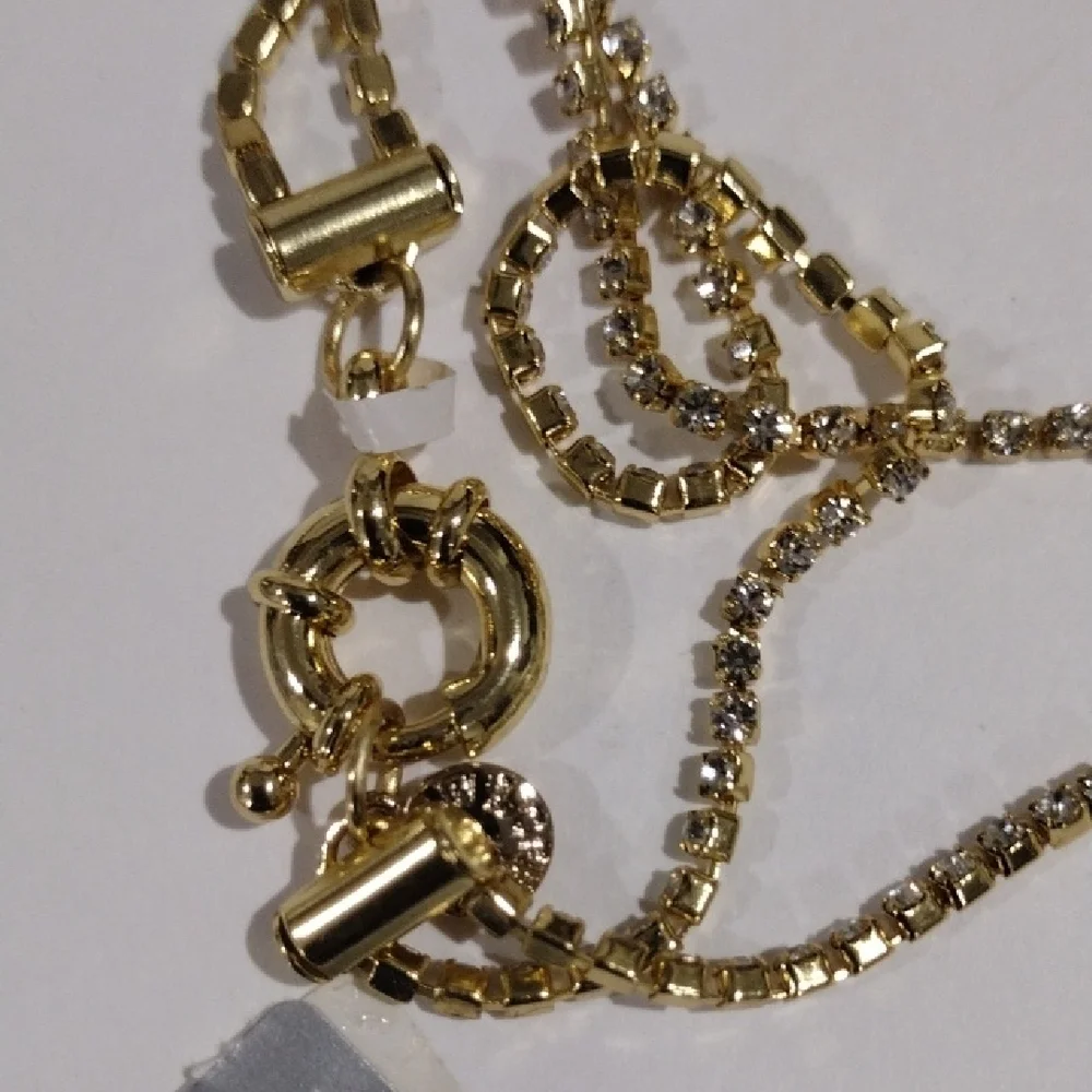 J.Crew Multi Strand Gold Necklace – Tassels & Crystal Accents Statement Jewelry